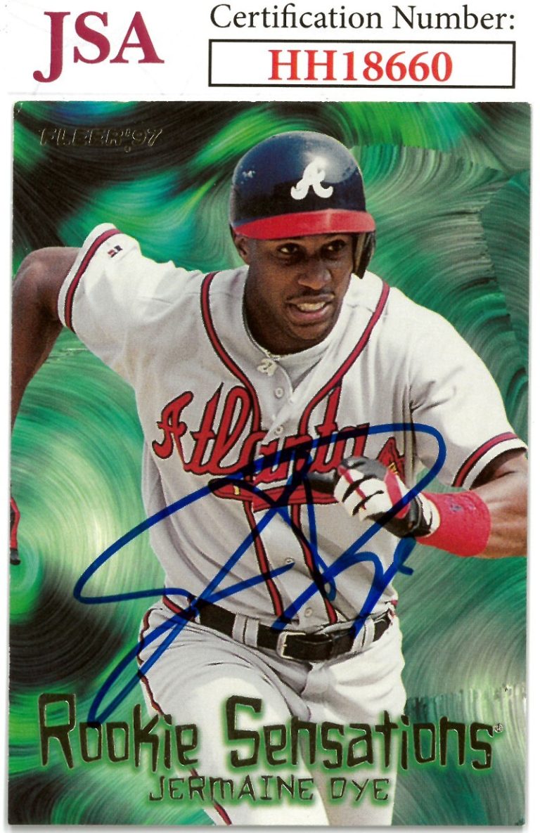 Jermaine Dye signed 1997 Fleer Rookie Sensations Baseball On Card Auto #4- JSA