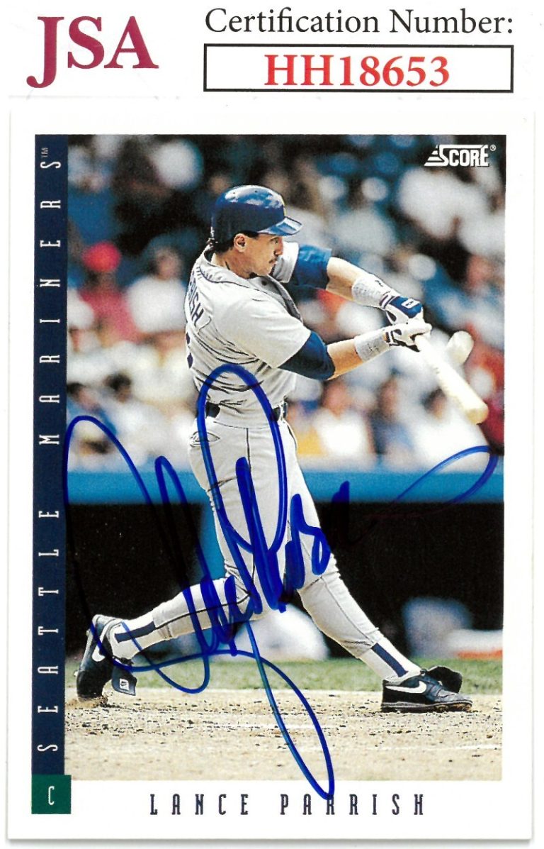 Lance Parrish signed 1993 Score Baseball On Card Auto #587- JSA #HH18653