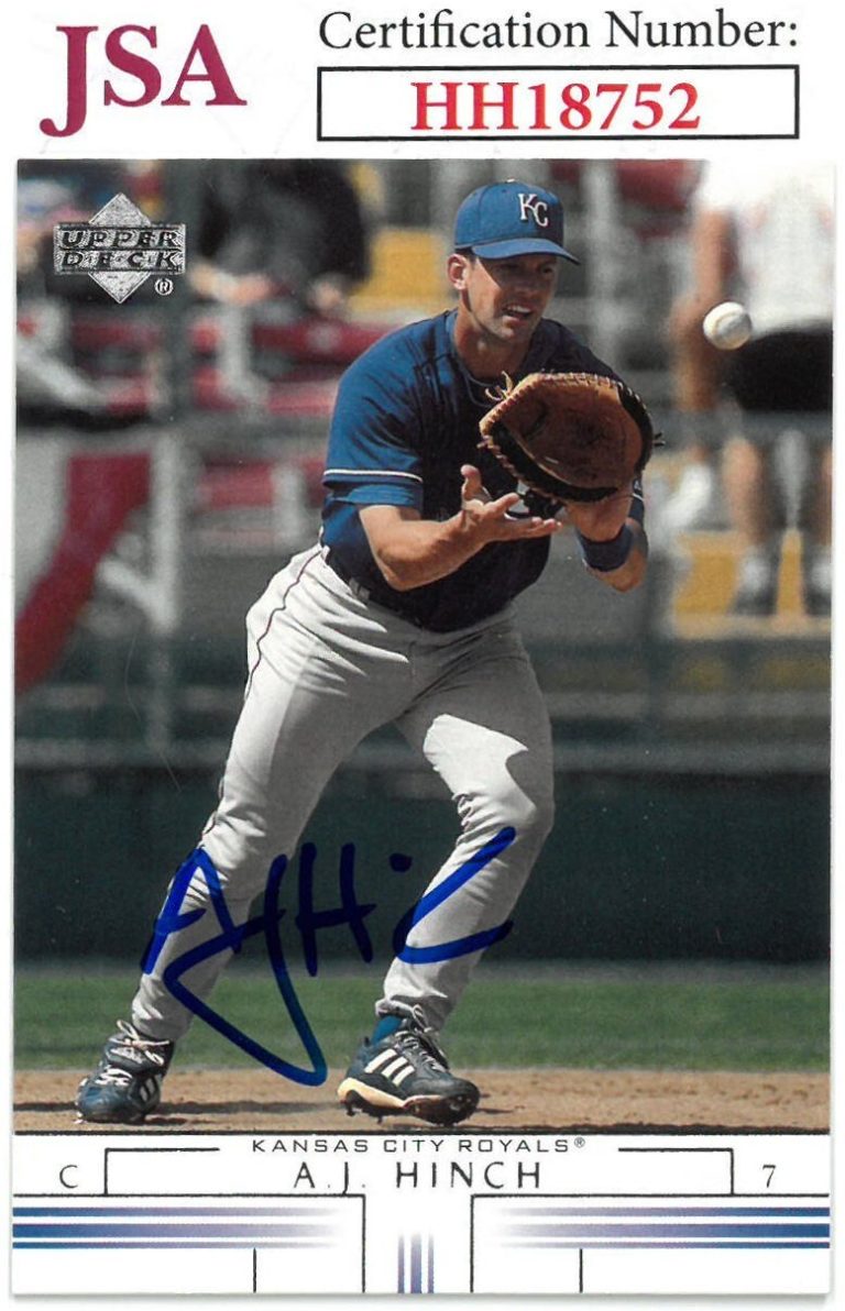 AJ (A.J.) Hinch signed 2001 Upper Deck Baseball On Card Auto #180- JSA