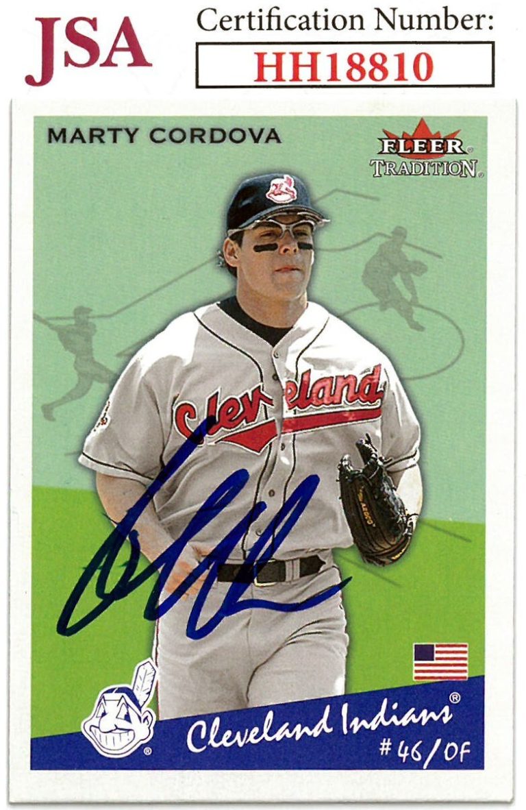 Marty Cordova signed 2002 Fleer Tradition Baseball On Card Auto #123- JSA
