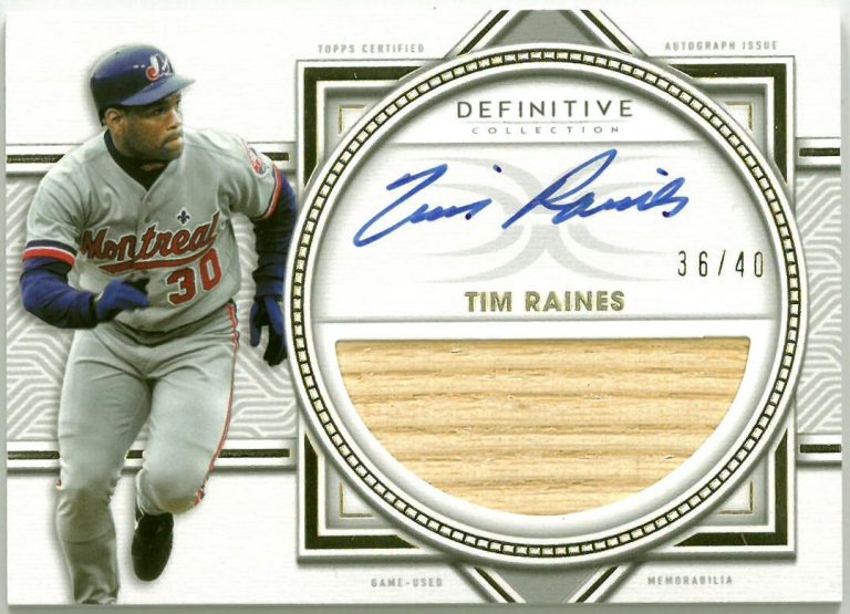 Tim Raines signed 2022 Topps Definitive Collection Relic/On Card Auto #DARC-TR-