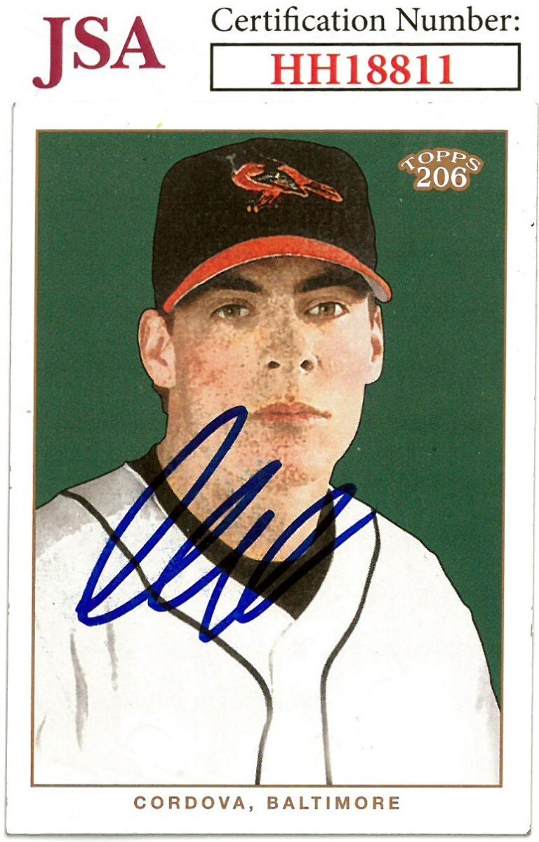 Marty Cordova signed 2002 Topps 206 Baseball On Card Auto #223-  Orioles - JSA