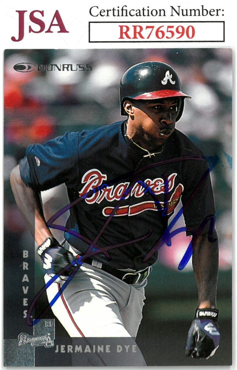 Jermaine Dye signed 1997 Donruss Baseball On Card Auto #111- JSA #RR76590