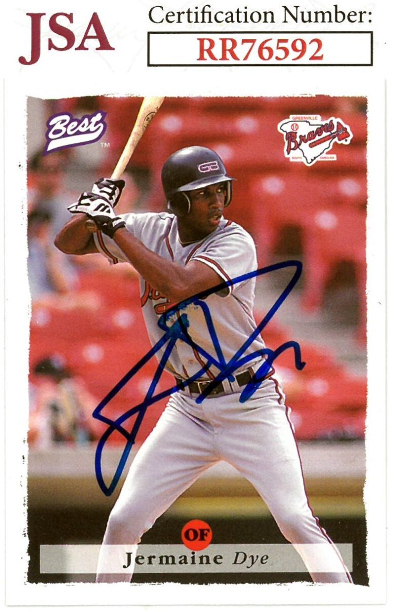 Jermaine Dye signed 1995 Best Rookie Baseball On Card Auto #52 Braves - JSA