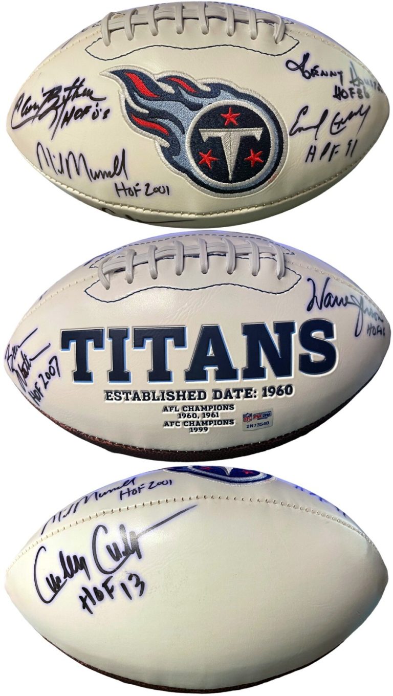 Earl Campbell/Kenny Houston signed Tennessee Titans Logo Football- 7 sigs- PSA