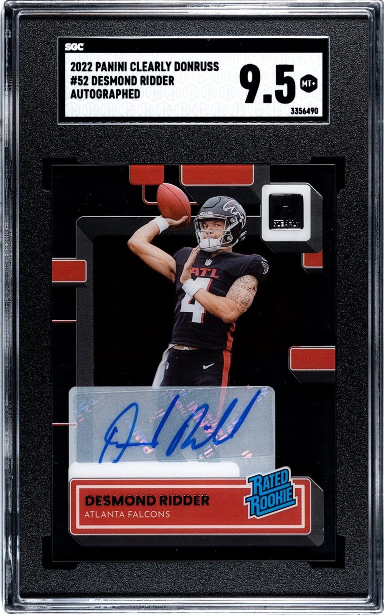 Desmond Ridder signed 2022 Donruss Rookie Auto Card #52- SGC Graded 9.5 MT+
