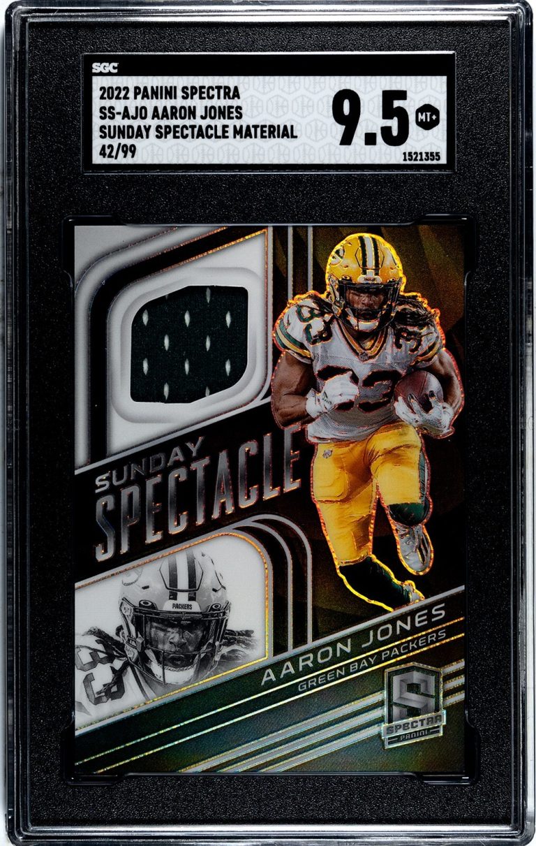 Aaron Jones 2022 Panini Spectra Material Card #SS-AJO- /99- SGC Graded 9.5 MT+