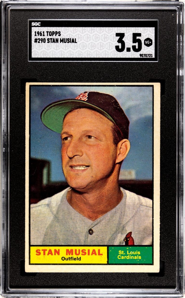 Stan Musial 1961 Topps Baseball Card #290-SGC Graded 3.5 VG+ St. Louis Cardinals