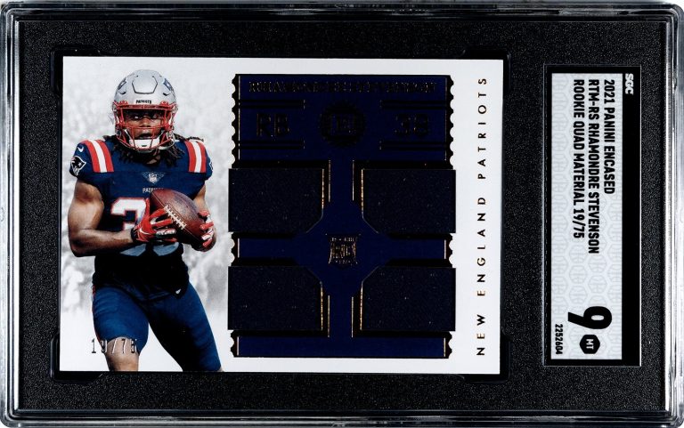 Rhamondre Stevenson 2021 Panini Encased Rookie Material Card- SGC Graded 9 Mint