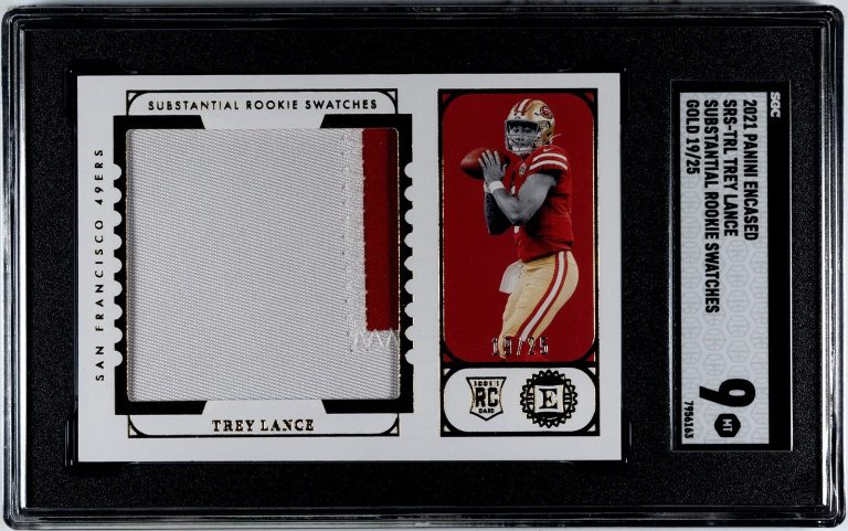 Trey Lance 2021 Panini Encased Rookie Swatches Gold Card /25 - SGC Graded 9 MT