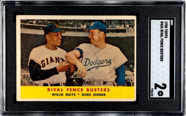 Willie Mays/Duke Snider 1958 Topps Rival Fence Busters Card #436- SGC Graded 2