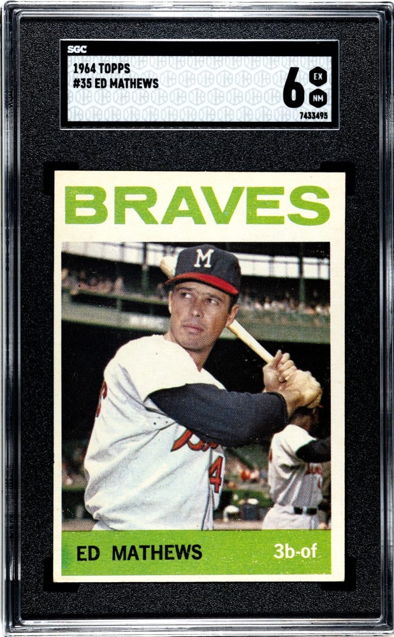 Eddie/Ed Mathews Banks 1964 Topps Card #35 Milwaukee Braves- SGC Graded 6 EX-NM