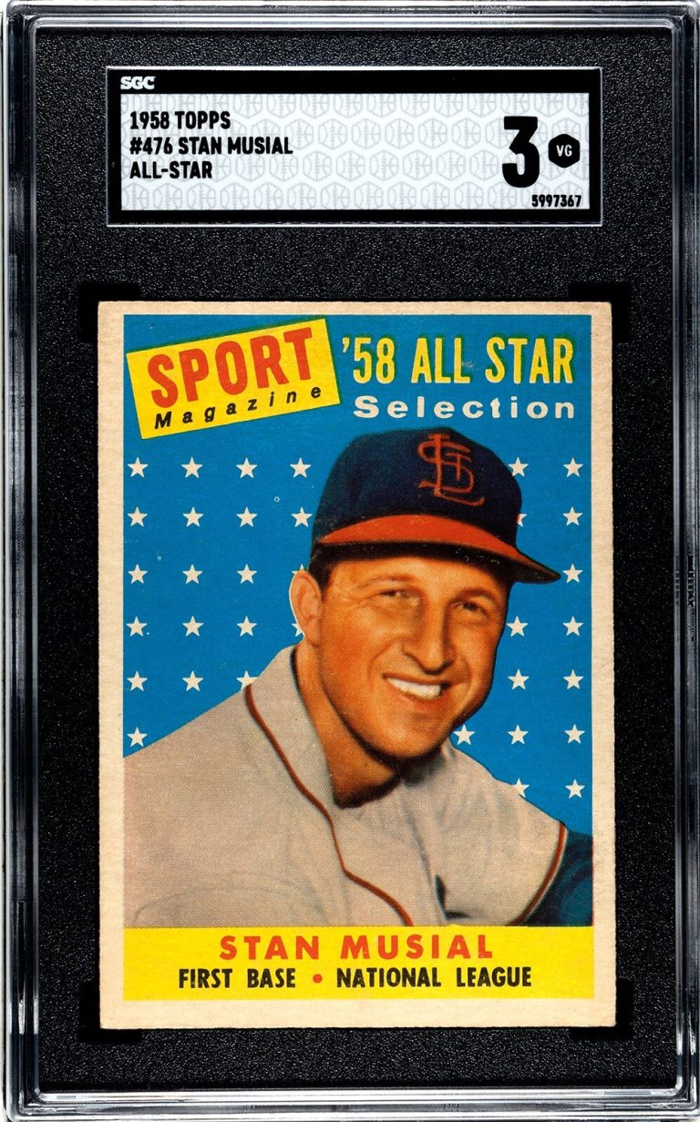 Stan Musial 1958 Topps All-Star Baseball Card #476 Cardinals- SGC Graded 3 VG