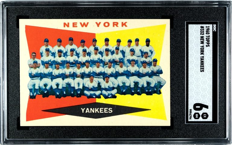 1960 Topps New York Yankees Check List Baseball Card #332- SGC Graded 6 EX-NM
