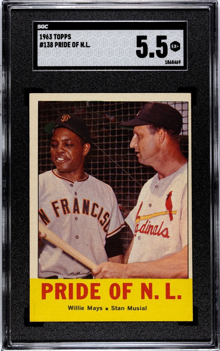 Willie Mays/Stan Musial 1963 Topps Pride of NL Card #138- SGC Graded 5.5 EX+ HOF