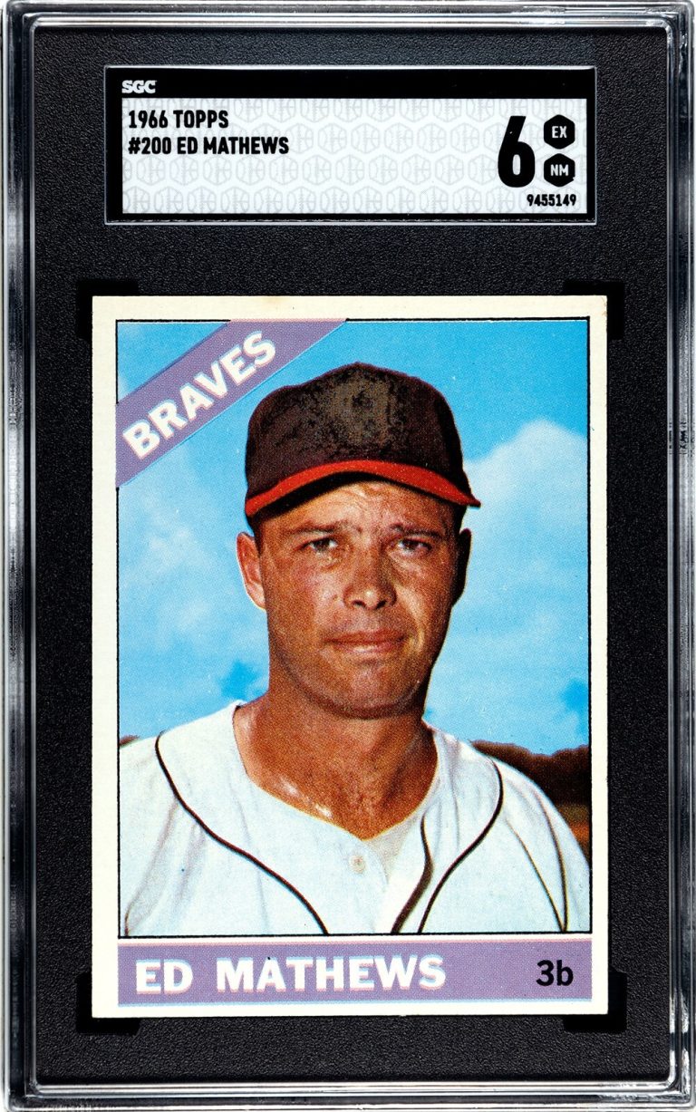 Eddie/Ed Mathews 1966 Topps Baseball Card #200 Braves- SGC Graded 6 EX-NM