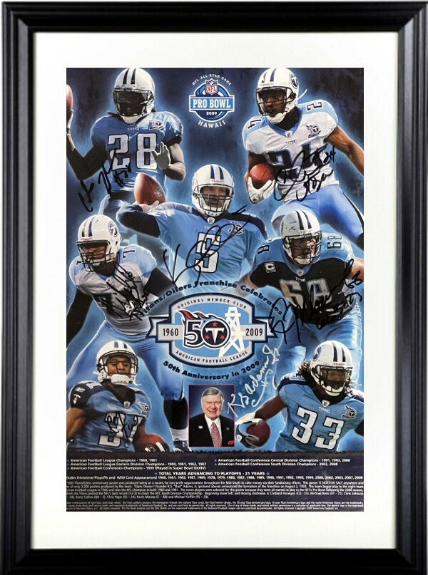 1960-2009 Titans/Oilers Signed Poster-Framed 7 sigs-K.S. Bud Adams Jr/Mawae -BAS