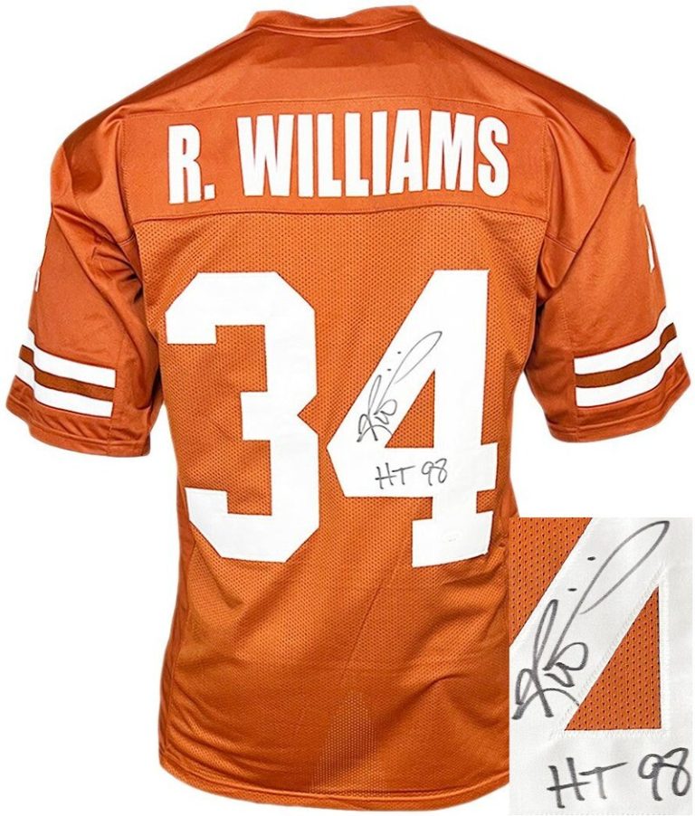 Ricky Williams signed Texas Orange Custom College Jersey w/ HT 98 (Heisman)- JSA