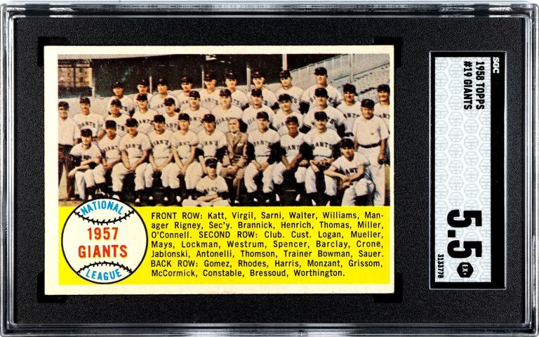 1958 Topps New York Giants Team Checklist Card #19- SGC Graded 5.5 EX+