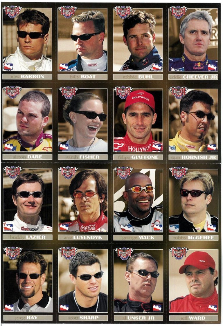 2002 Indianapolis/Indy 500 Card Set Un-Cut Sheet 16 Cards- Lazier/Luyendyk/Unser