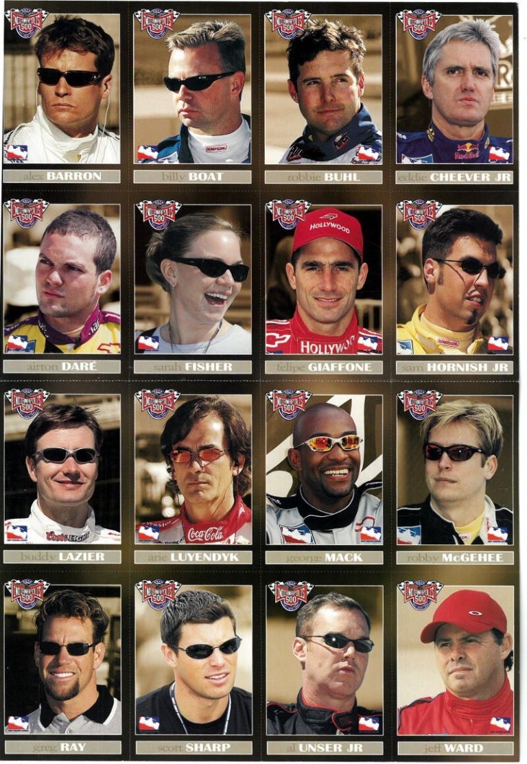 2002 Indianapolis/Indy 500 Card Set Un-Cut Sheet 16 Cards Lazier/Luyendyk/Unser