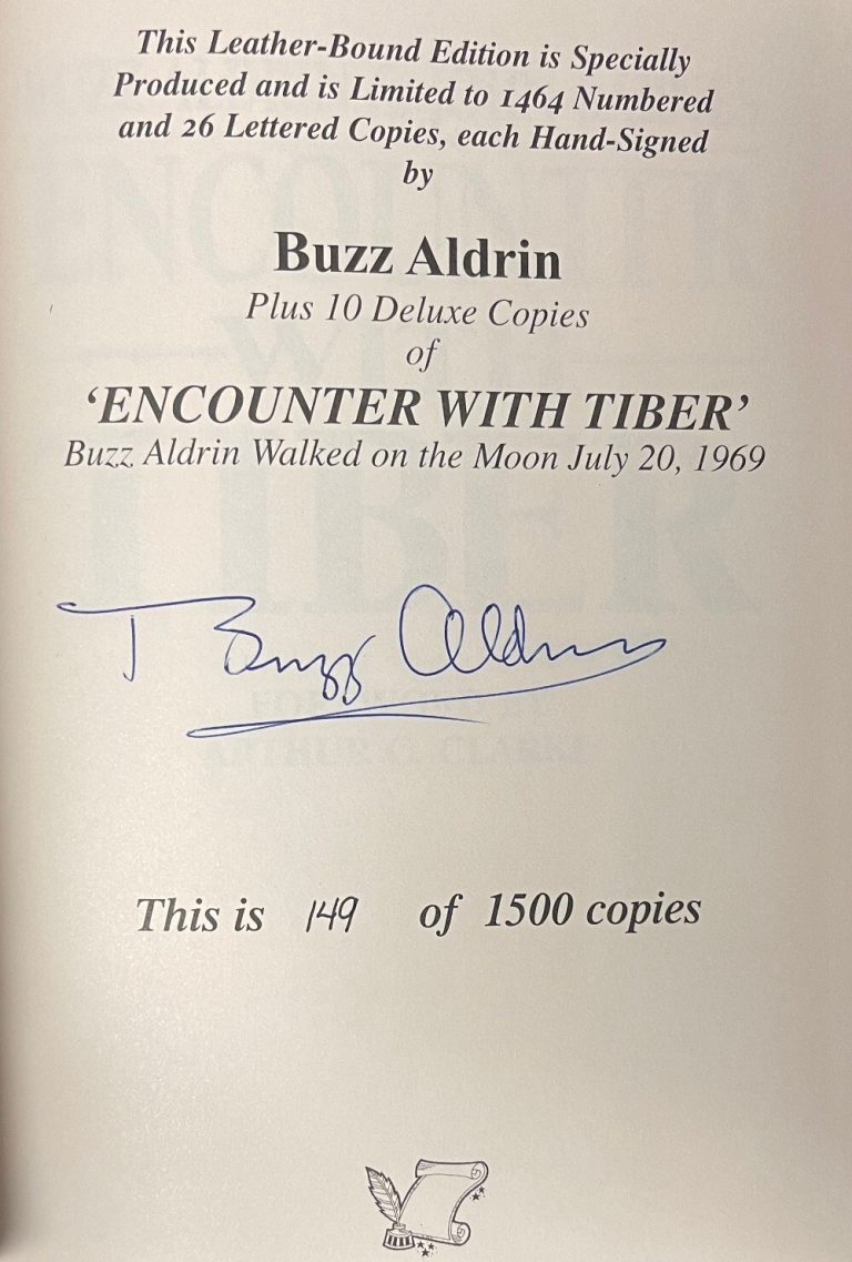 Buzz Aldrin signed Encounter With Tiber Flat Signed Press Leather Book- Beckett