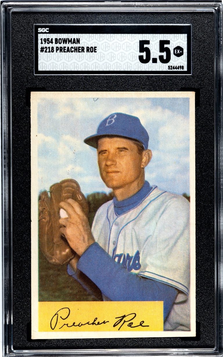 Preacher Roe 1954 Bowman  Card #218 Loop Variation Dodgers- SGC Graded 5.5 EX+