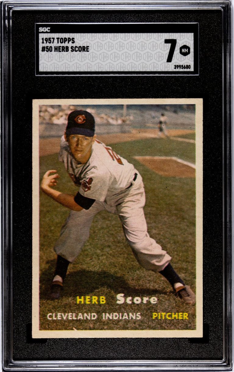 Herb Score 1957 Topps Baseball Card #50- SGC Graded 7 NM (Cleveland Guardians)