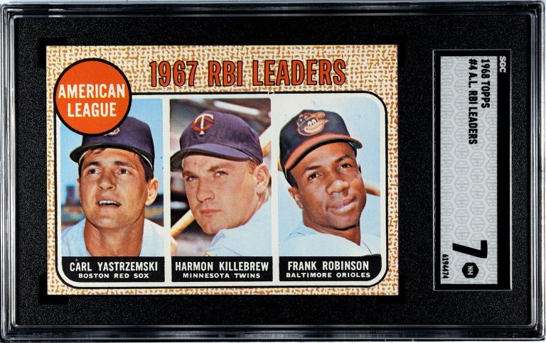 1968 Topps A. L. RBI LEADERS #4- SGC Graded 7 NM Yastrzemski/Killebrew/Robinson