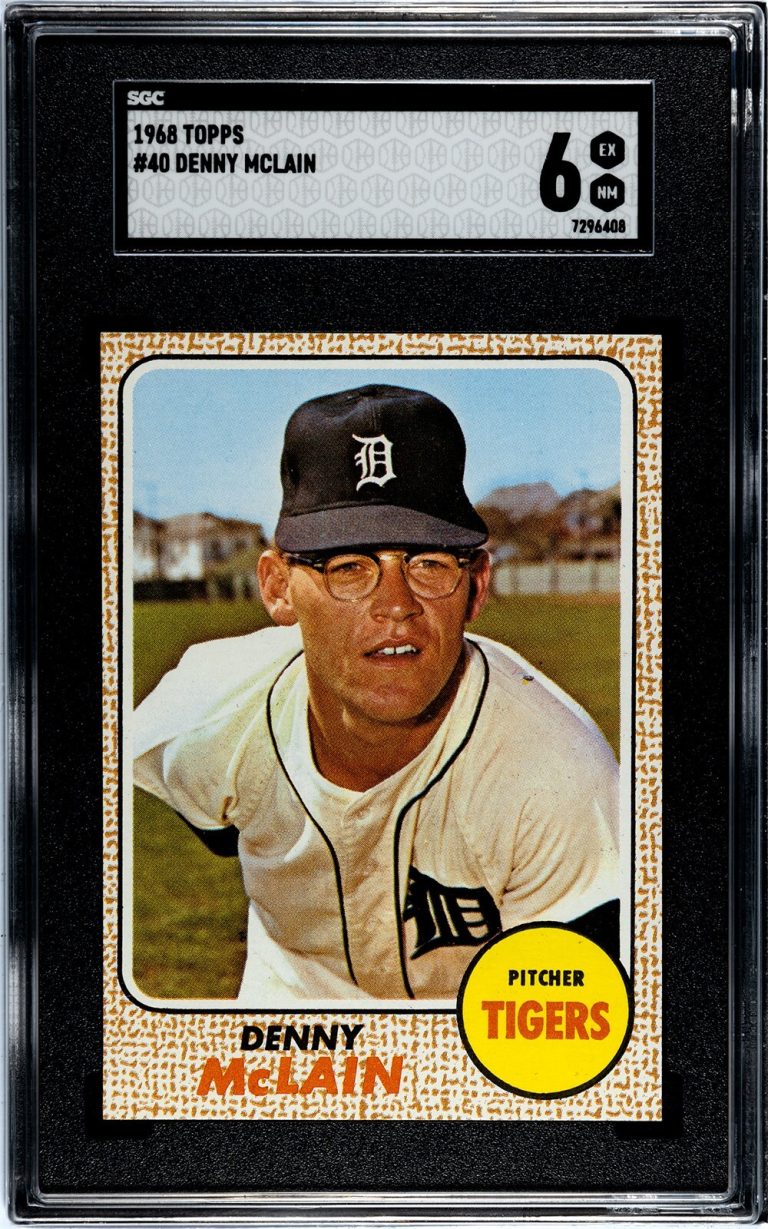 Denny McLain 1968 Topps Baseball Card #40- SGC Graded 6 EX-NM (Detroit Tigers)