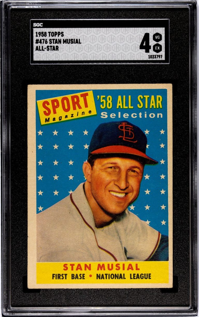 Stan Musial 1958 Topps All-Star Baseball Card #476 Cardinals- SGC Graded 4 VG-EX