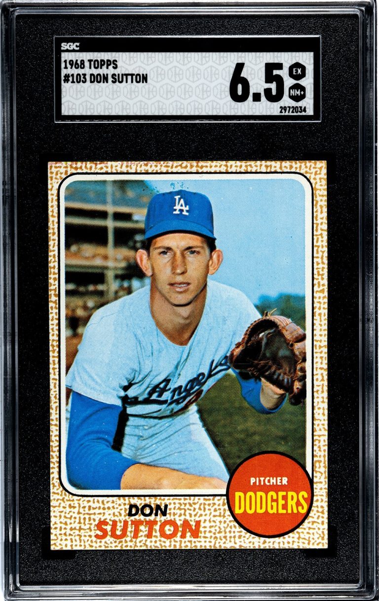 Don Sutton 1968 Topps Card #103- SGC Graded 6.5 EX-NM+ (Los Angeles Dodgers/HOF)