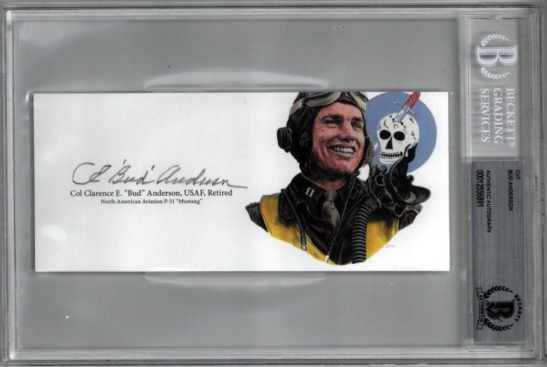 Col CE “Bud” Anderson signed 3”x6.5” cut sig WWll Triple Ace Pilot P-51- Beckett