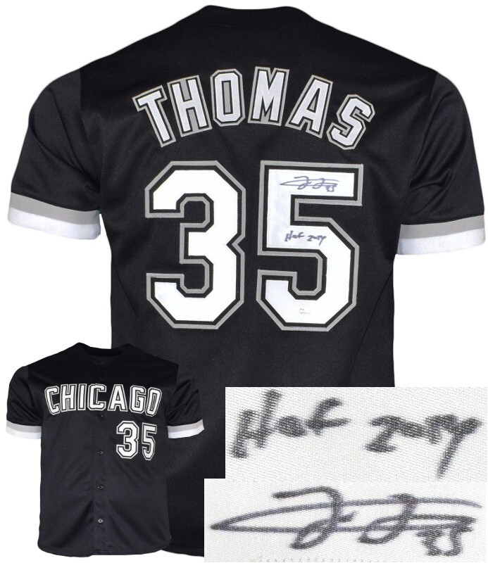 Frank Thomas signed Chicago Black Custom Stitched Pro Jersey w/ HOF 2014 - JSA
