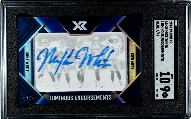 Mike White signed 2018 Panini XR Luminous RC Card  /49-SGC Graded 9 Mint/10 Auto