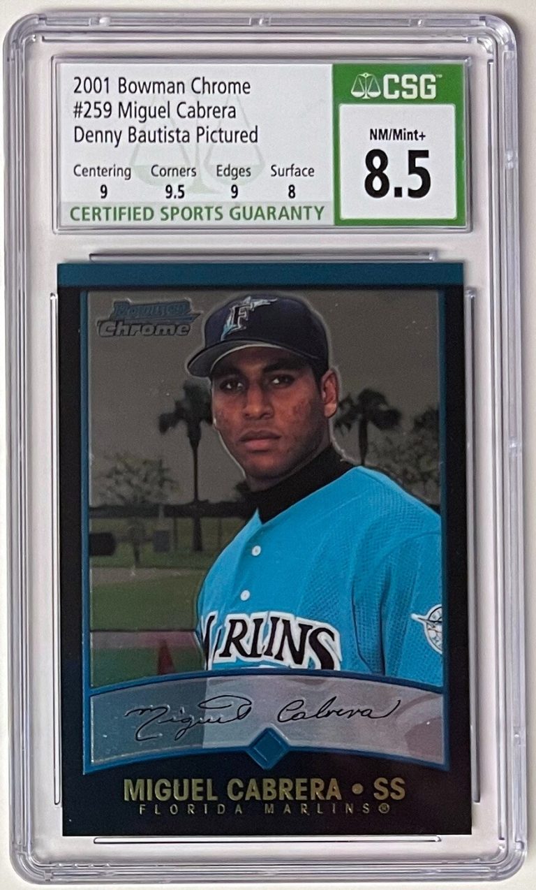 Miguel Cabrera 2001 Bowman Chrome Rookie Error Card (Bautista)-CSG Graded 8.5 NM