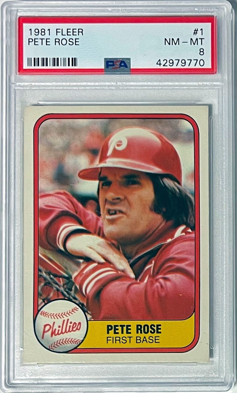 Pete Rose 1981 Fleer Baseball Card #1- PSA Graded 8 NM-MT- Philadelphia Phillies