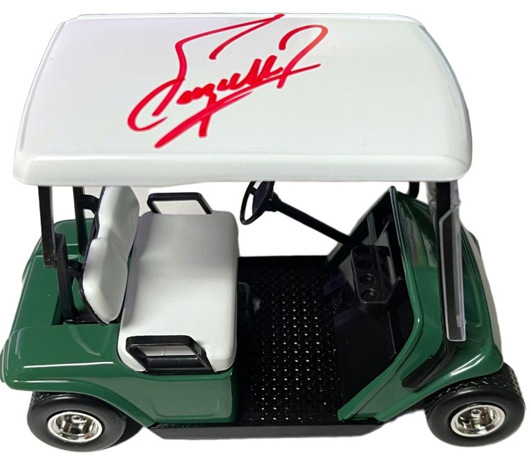 Fuzzy Zoeller signed SpecCast 1/16 Scale Golf Cart Die Cast Coin Bank NIB– COA