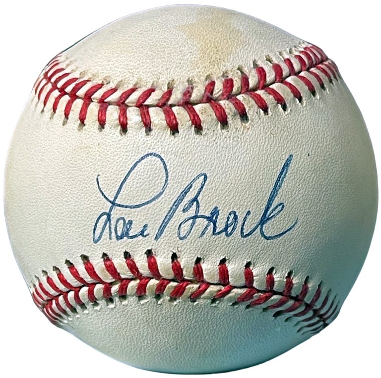 Lou Brock signed Official Rawlings RONL National League Baseball tone spots- COA