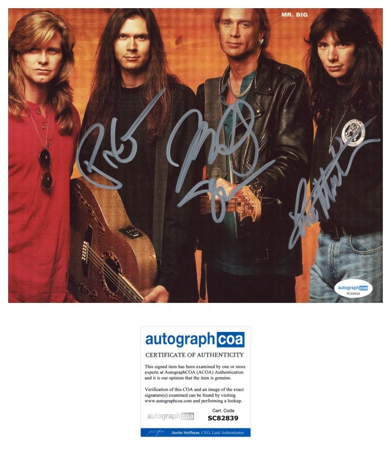 ‘Mr. Big’ Band Signed 8x10 Photo ‘Eric Martin’ Billy Sheehan & Paul Gilbert ACOA
