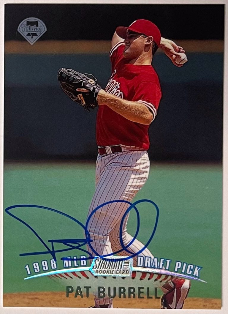 Pat Burrell signed 1998 Topps Stadium Club Draft Pick Rookie On Card Auto (RC) #
