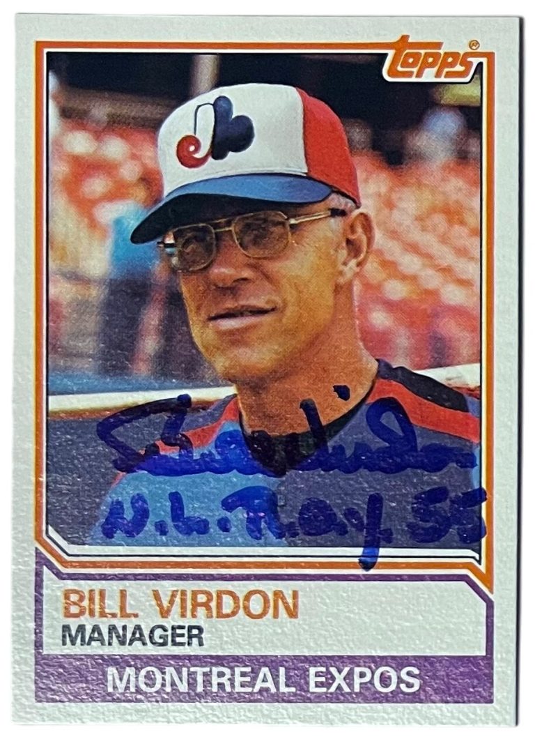 Bill Virdon signed 1983 Topps On Card Auto NL ROY 55 #516- COA (Expos Manager)