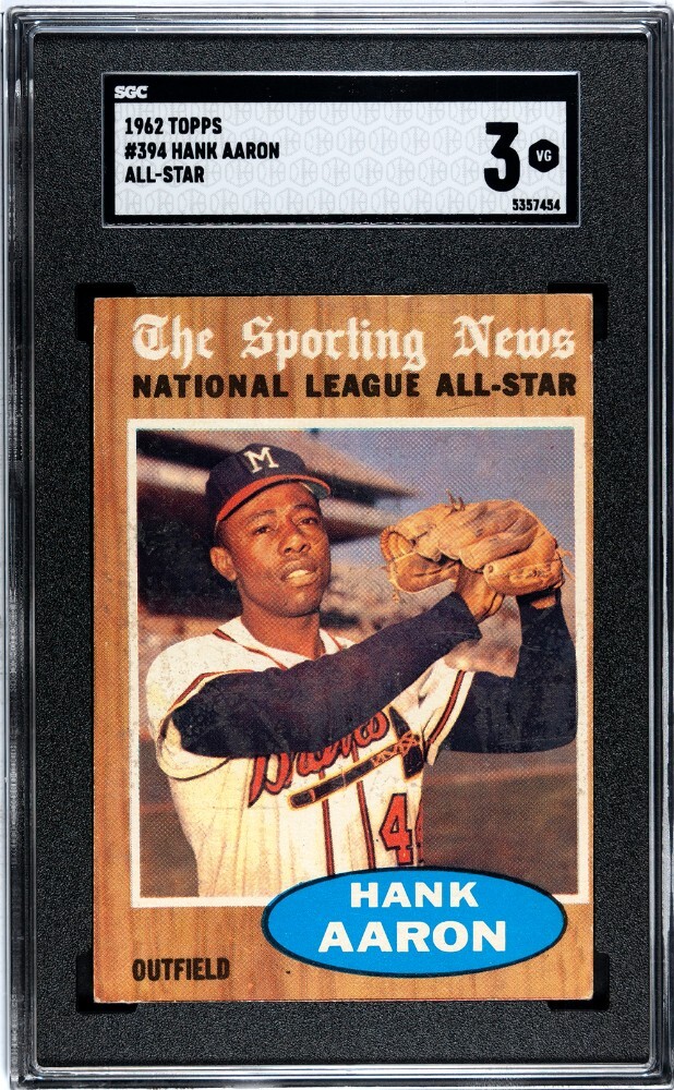 Hank Aaron 1962 Topps All-Star Baseball Card #394- SGC Graded 3.5 VG