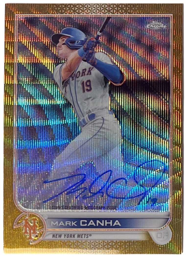 Mark Canha signed 2022 Topps Chrome Gold Wave On Card Auto #CVA-MC- 04/50