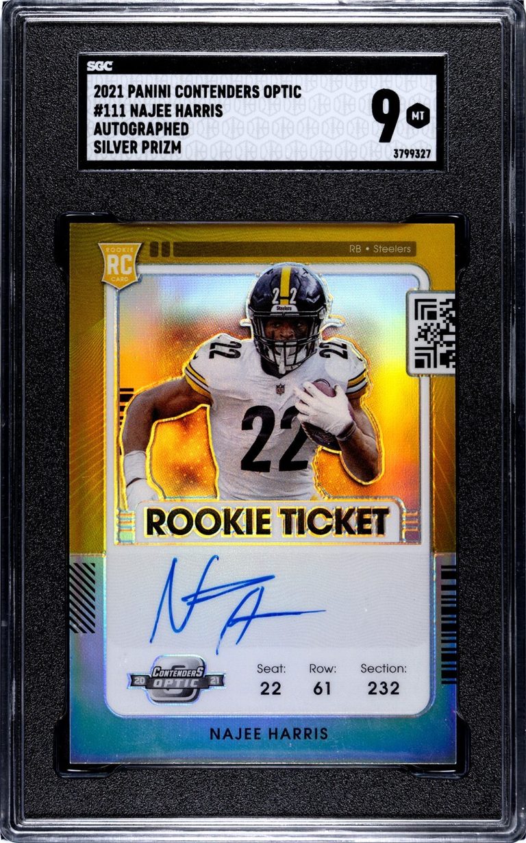 Najee Harris signed 2021 Contenders Optic Prizm Rookie Card- SGC Graded 9 Mint