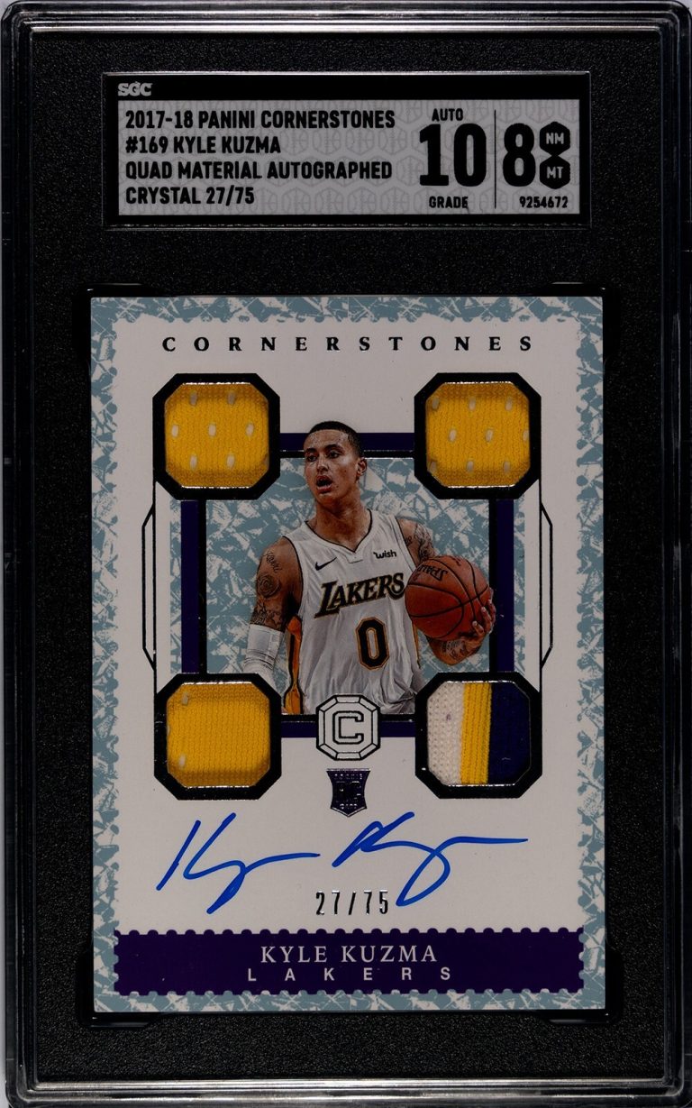 Kyle Kuzma signed 2017-18 National Treasures Rookie Auto/Patch Card-SGC Graded 8