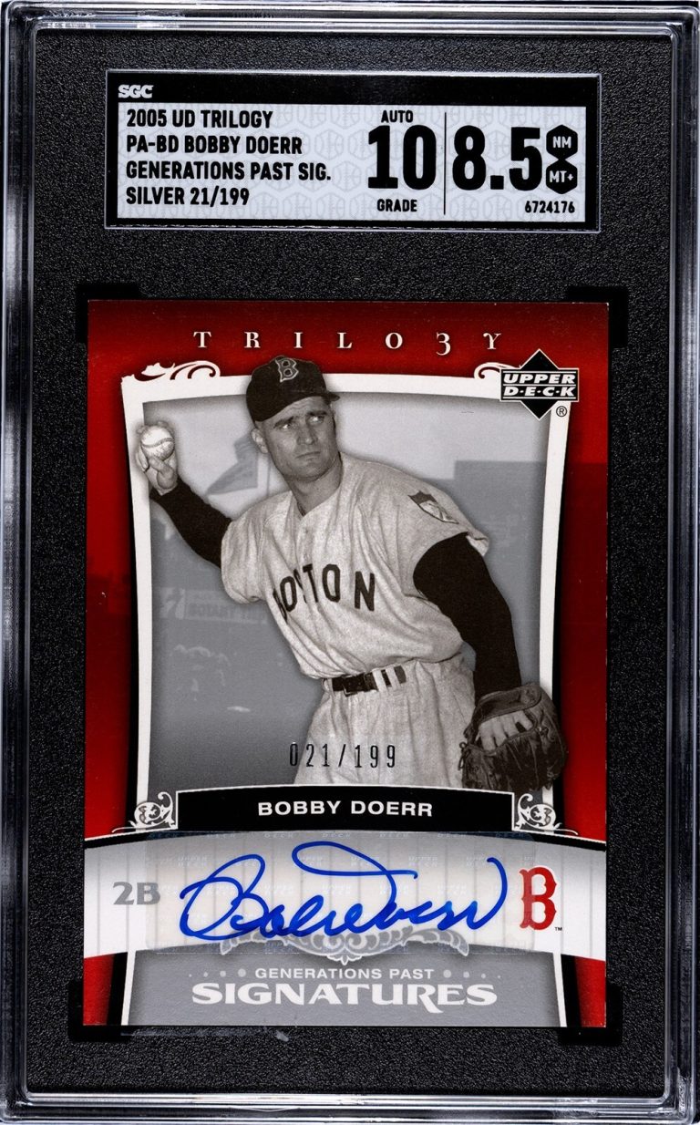 Bobby Doerr signed 2005 UD Trilogy Silver /199- SGC Graded 8.5 NM-MT+/10 Auto