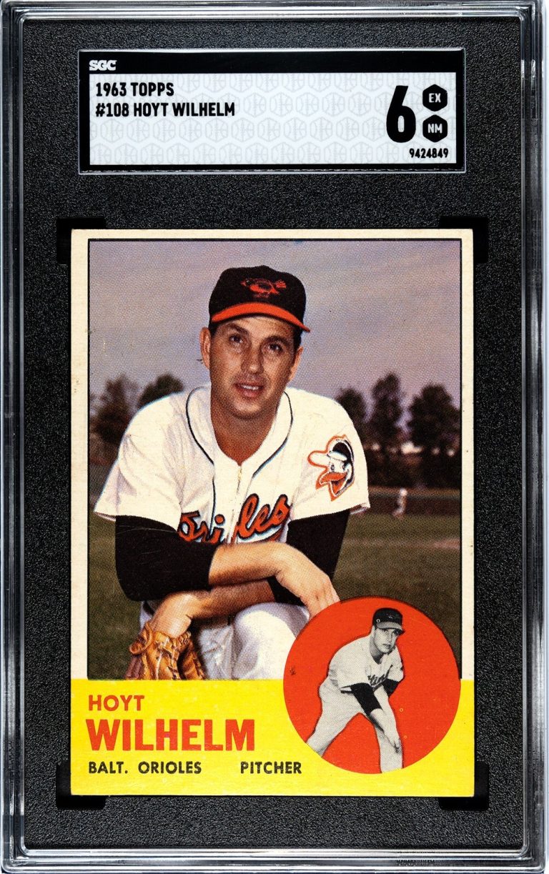 Hoyt Wilhelm 1963 Topps Baseball Card #108- SGC Graded 6 EX-NM (Orioles)