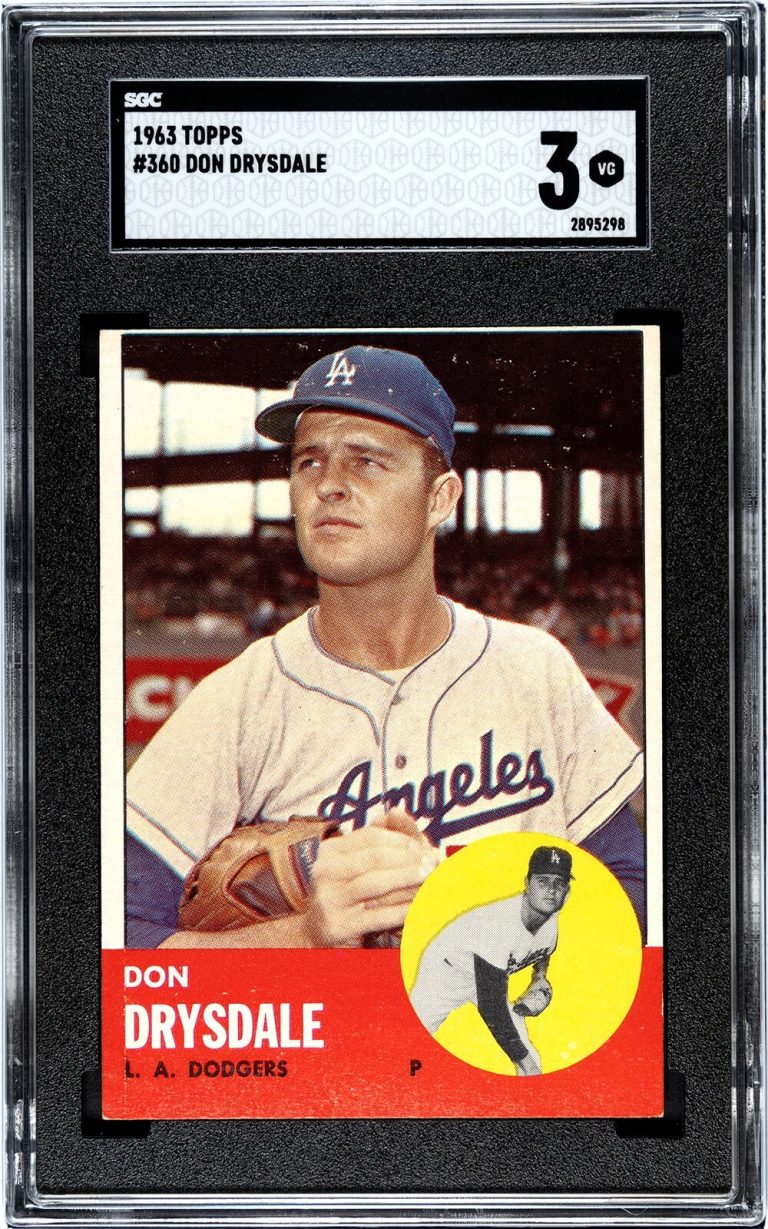 Don Drysdale 1963 Topps Card #360- SGC Graded 3 VG (Los Angeles Dodgers/HOF)