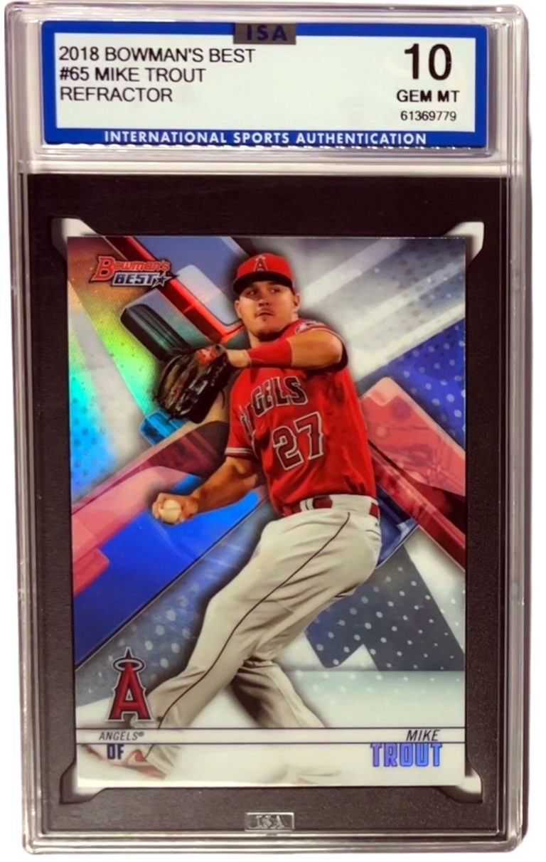 Mike Trout 2018 Bowman's Best Refractor Card #65- ISA Graded 10 Gem Mint